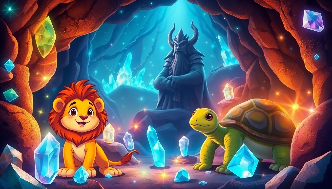 Leo le Lion et les Cristaux Brillants 6 Illustration de La Caverne aux Cristaux