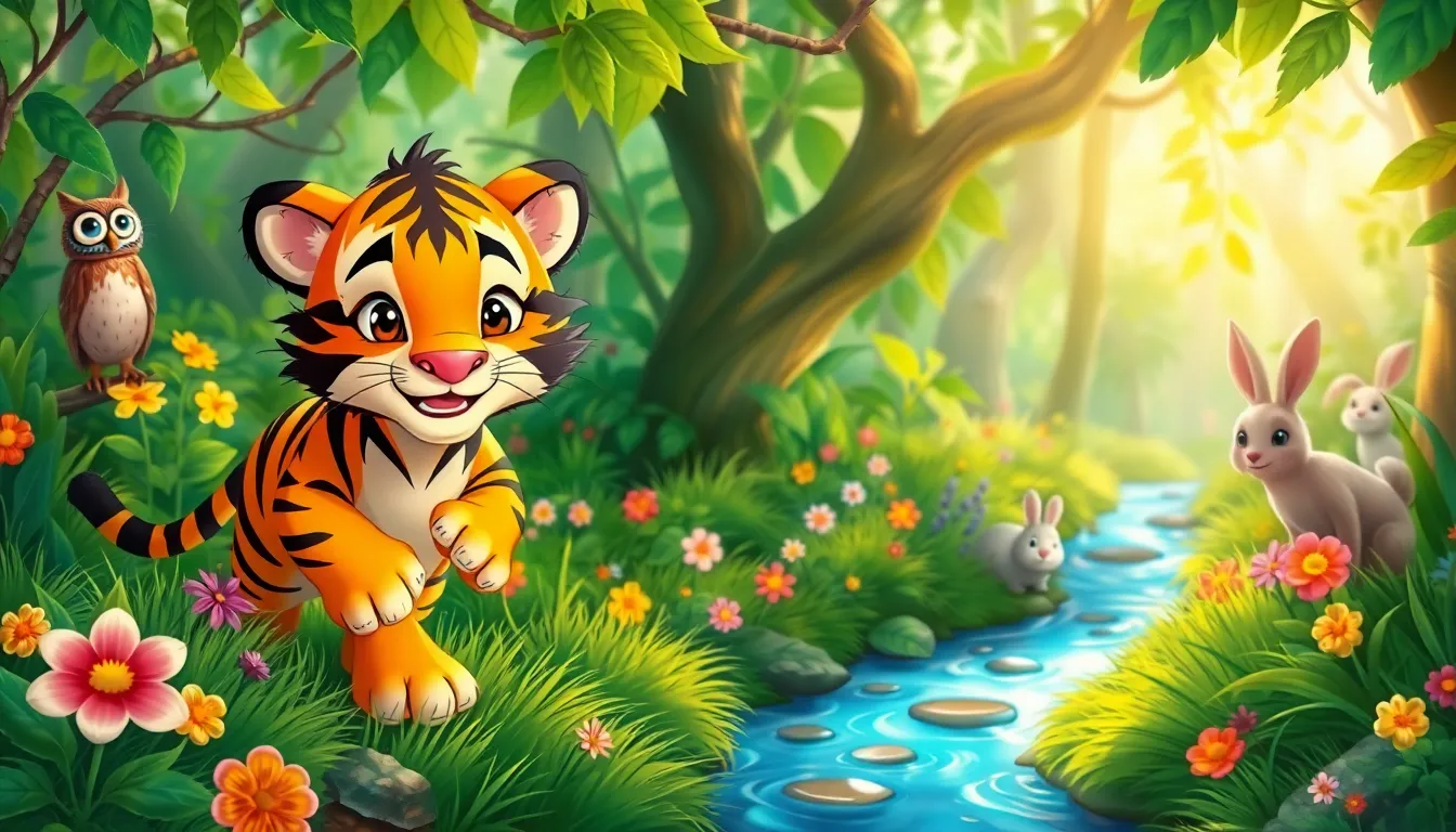 Tommy le Tigre et le Ruisseau Enchanté 3 Illustration du Voyage vers le Ruisseau