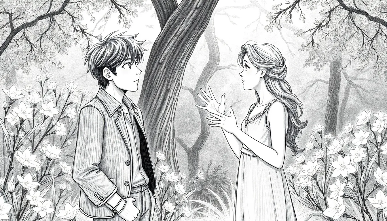 Printemps de Renouveau: Une Histoire Éveillée 5 Illustration d'une rencontre étonnante dans le jardin