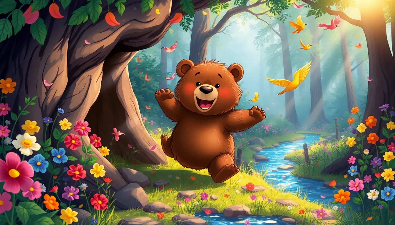 L'Ourson et le Ruisseau 2 Illustration de La rencontre avec le Vent