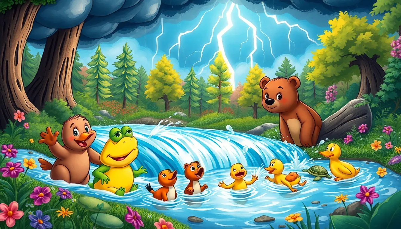 L'Ourson et le Ruisseau 5 Illustration de l'Inondation Surprise