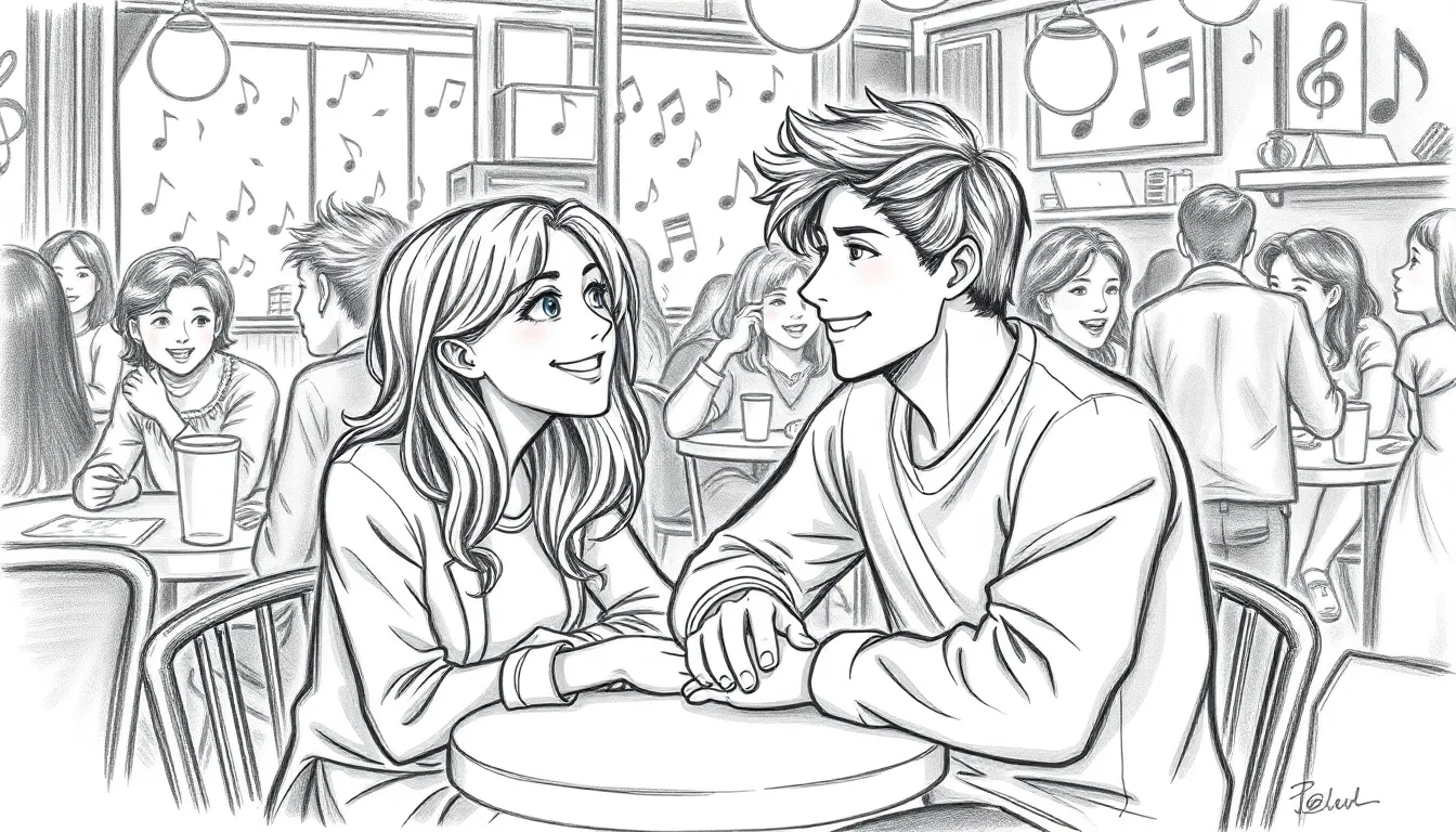 Poésie Éphémère : Une Nuit d'Amour et de Rêves 3 Scène du café animé