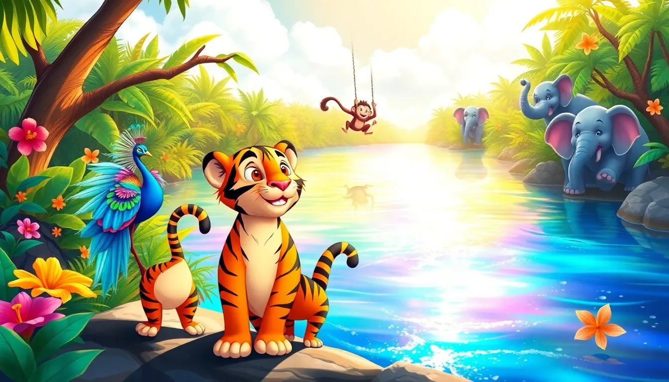 Tito le Tigre et la Jungle Joyeuse 4 Illustration de la Rivière Lumineuse