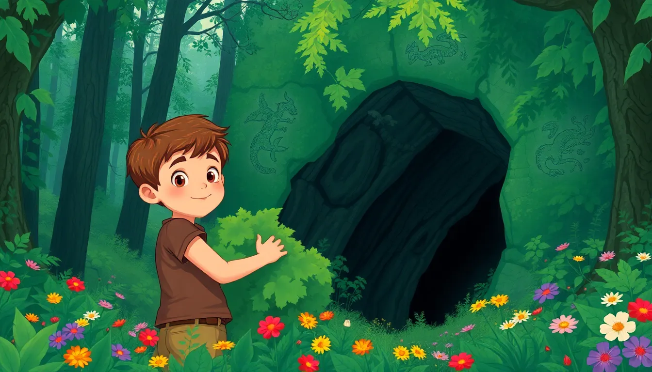 Les Secrets de Lucas et le Dragon Amical 2 Illustration de La Découverte de la Grotte Mystérieuse