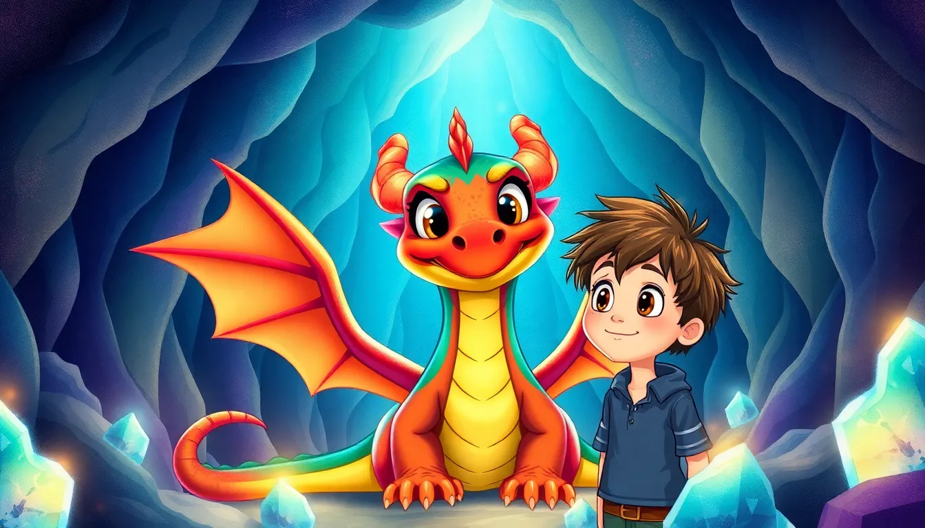 Les Secrets de Lucas et le Dragon Amical 3 Illustration de la rencontre avec Flammio le dragon