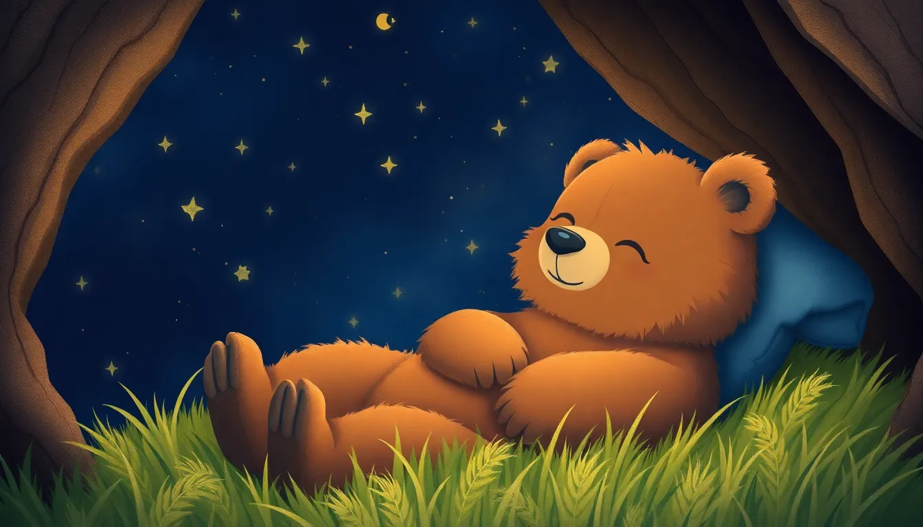 Le Coucher des Étoiles avec Oscar l'Ours 8 Illustration d'Oscar sous un ciel étoilé