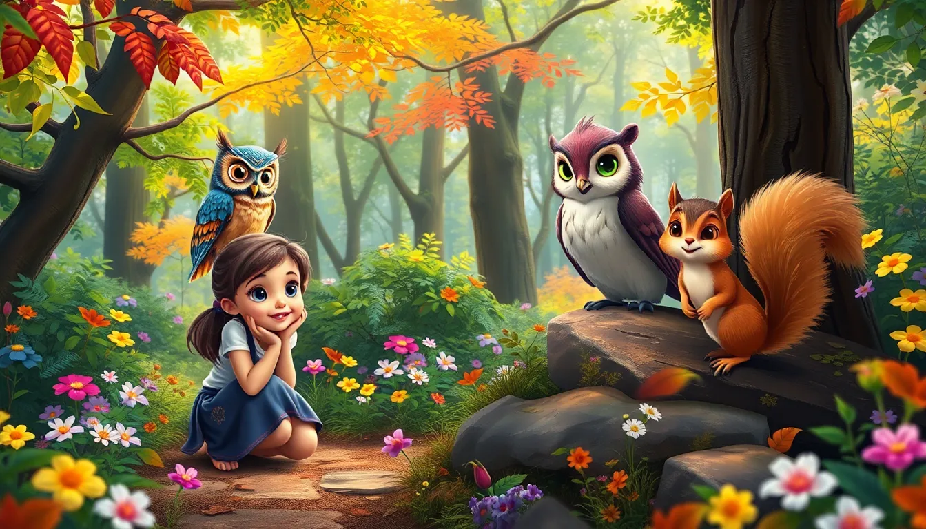 Zoé et la Forêt Lumineuse 3 Illustration de La Rencontre avec les Animaux Parleurs