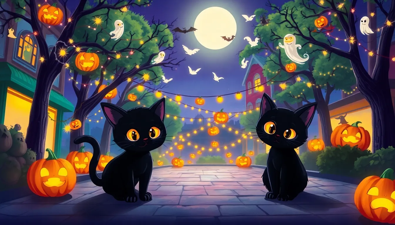Les Chats Noirs et le Trésor Caché 1 Illustration de La Nuit d'Halloween