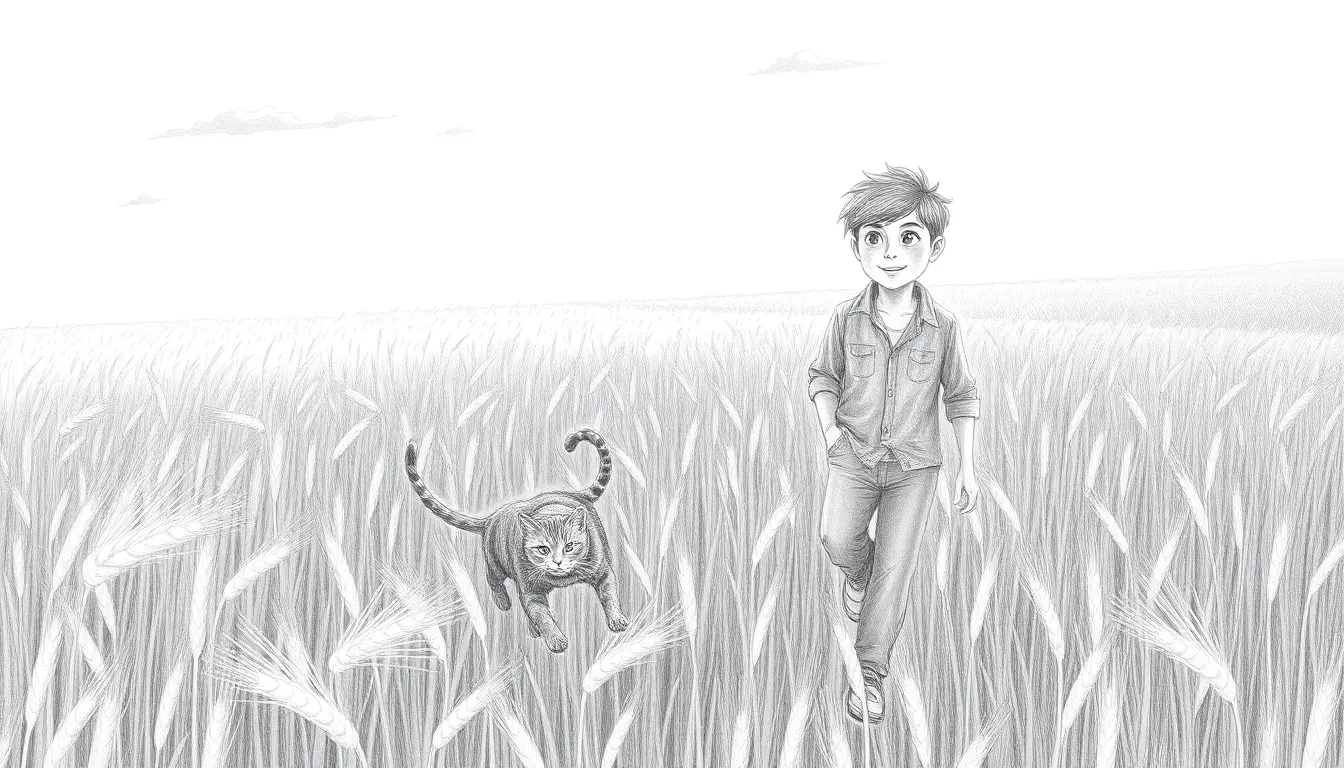 Voyage Magique avec un Chat Étoilé 2 Illustration des champs dorés de blé