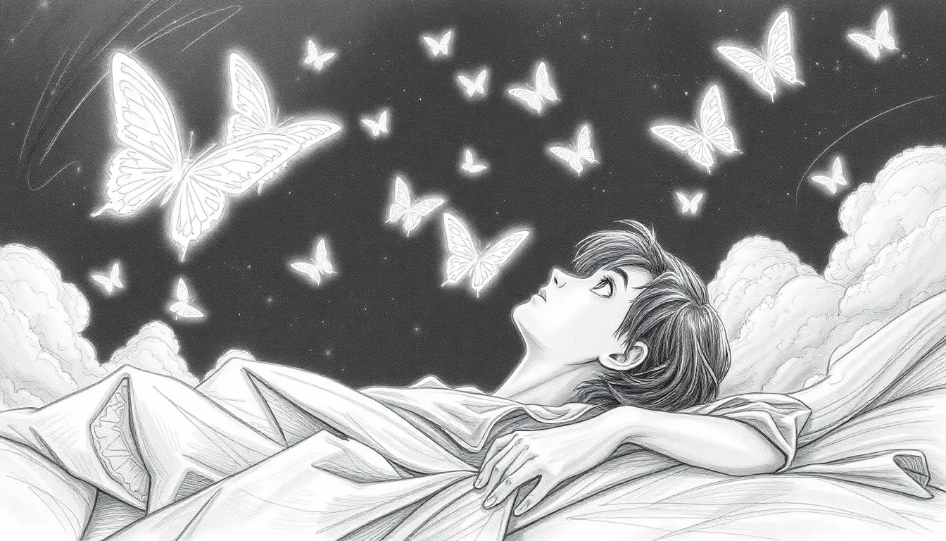 L'Éveil des Rêves : Voyage au Cœur de l'Imagination 1 Une scène de rêve illuminée par des papillons de lumière