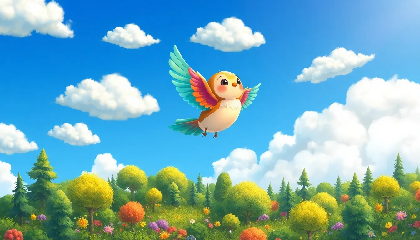 L'Oiseau qui Ne Pouvait Pas Voler 1 Illustration de L'Oiseau au Plumage Éclatant