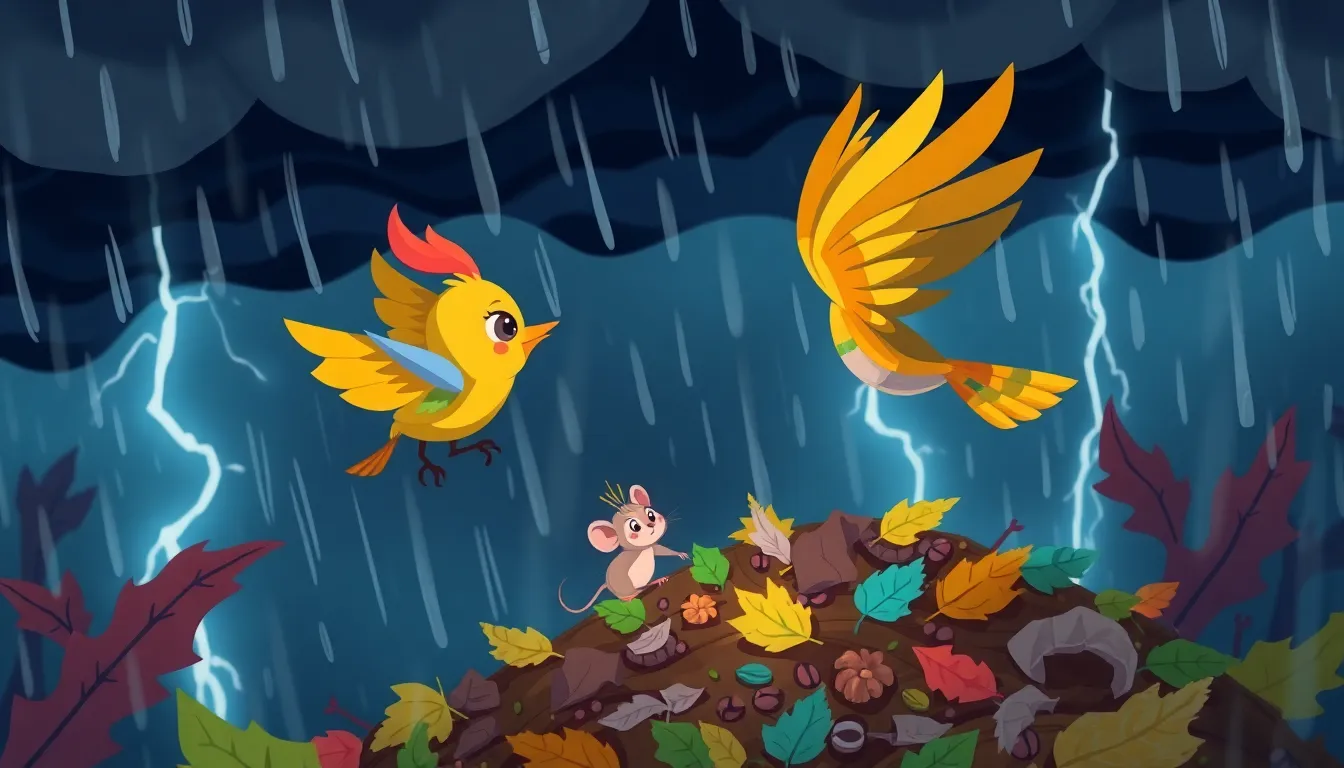 L'Oiseau qui Ne Pouvait Pas Voler 6 Illustration du Sauvetage du Petit Souriceau