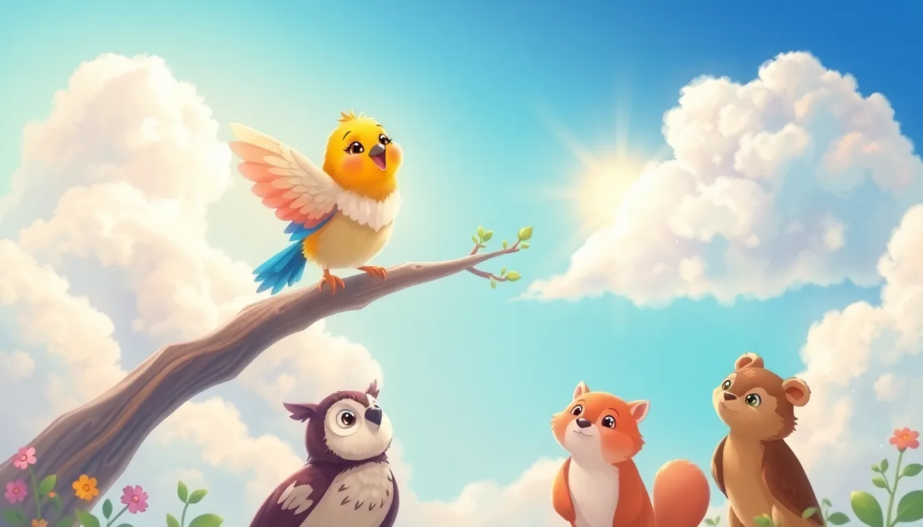 L'Oiseau qui Ne Pouvait Pas Voler 10 Illustration de Lila qui découvre le pouvoir de l'amour et de l'amitié.