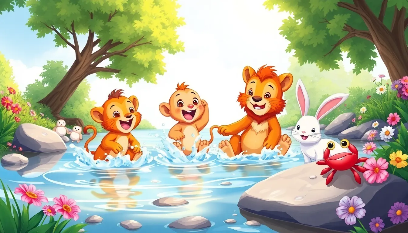 Bella la Baleine et Âge 5 ans; "Léo le Lionceau et ses Premières Aventures 4 Illustration de La Grande Aventure au Ruisseau