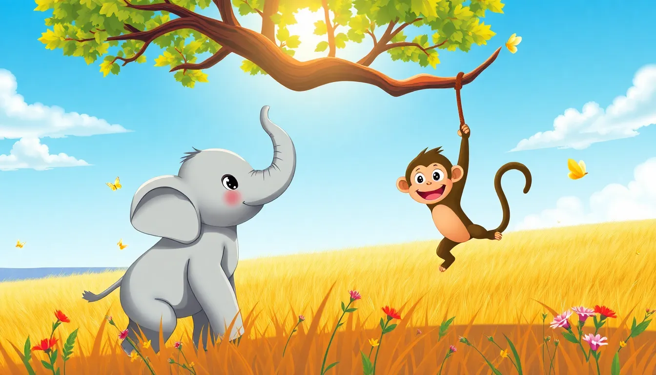 Le Petit Éléphant et la Pomme Dorée 3 Illustration du Départ de l'Aventure