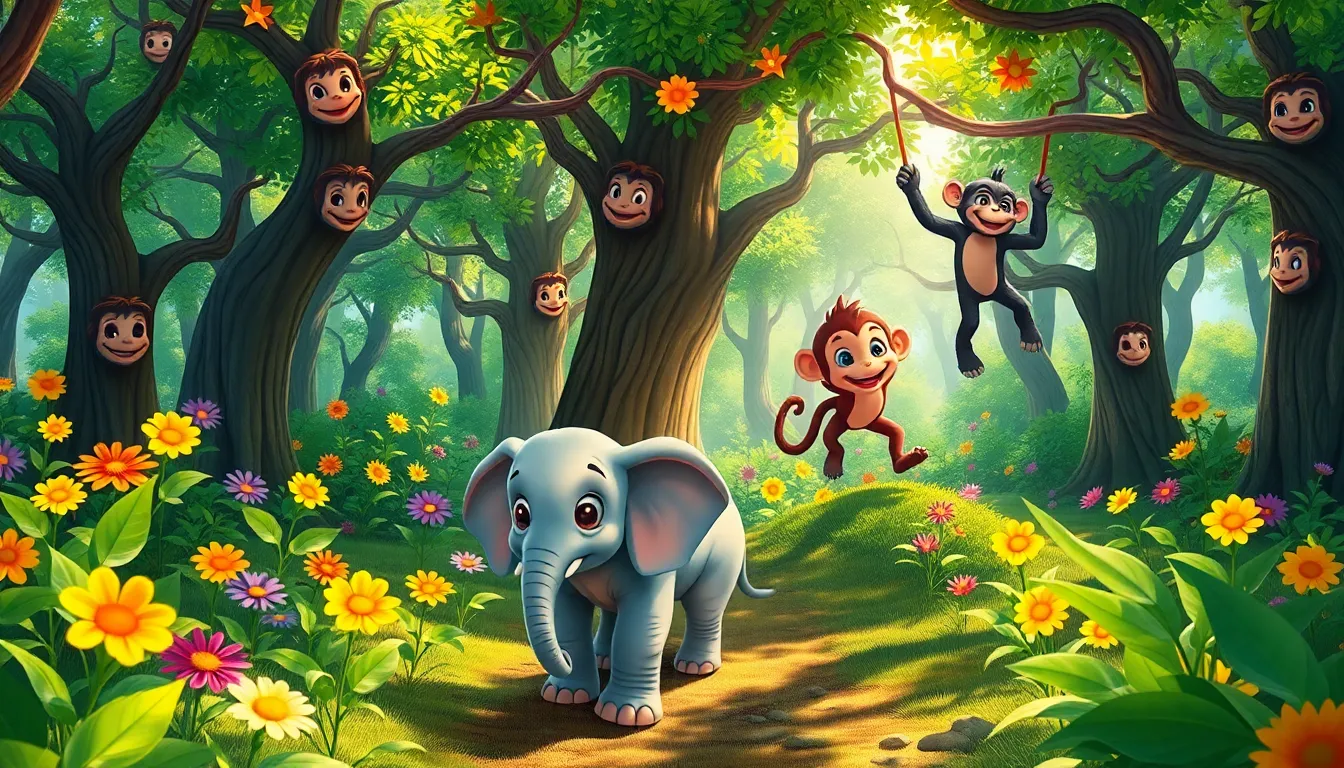 Le Petit Éléphant et la Pomme Dorée 6 Illustration de La Forêt Enchantée