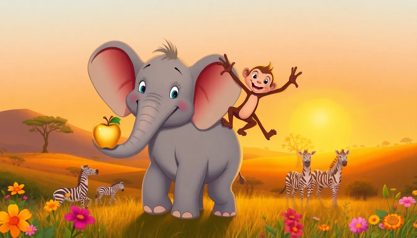 Le Petit Éléphant et la Pomme Dorée 9 Illustration du Retour Triomphant