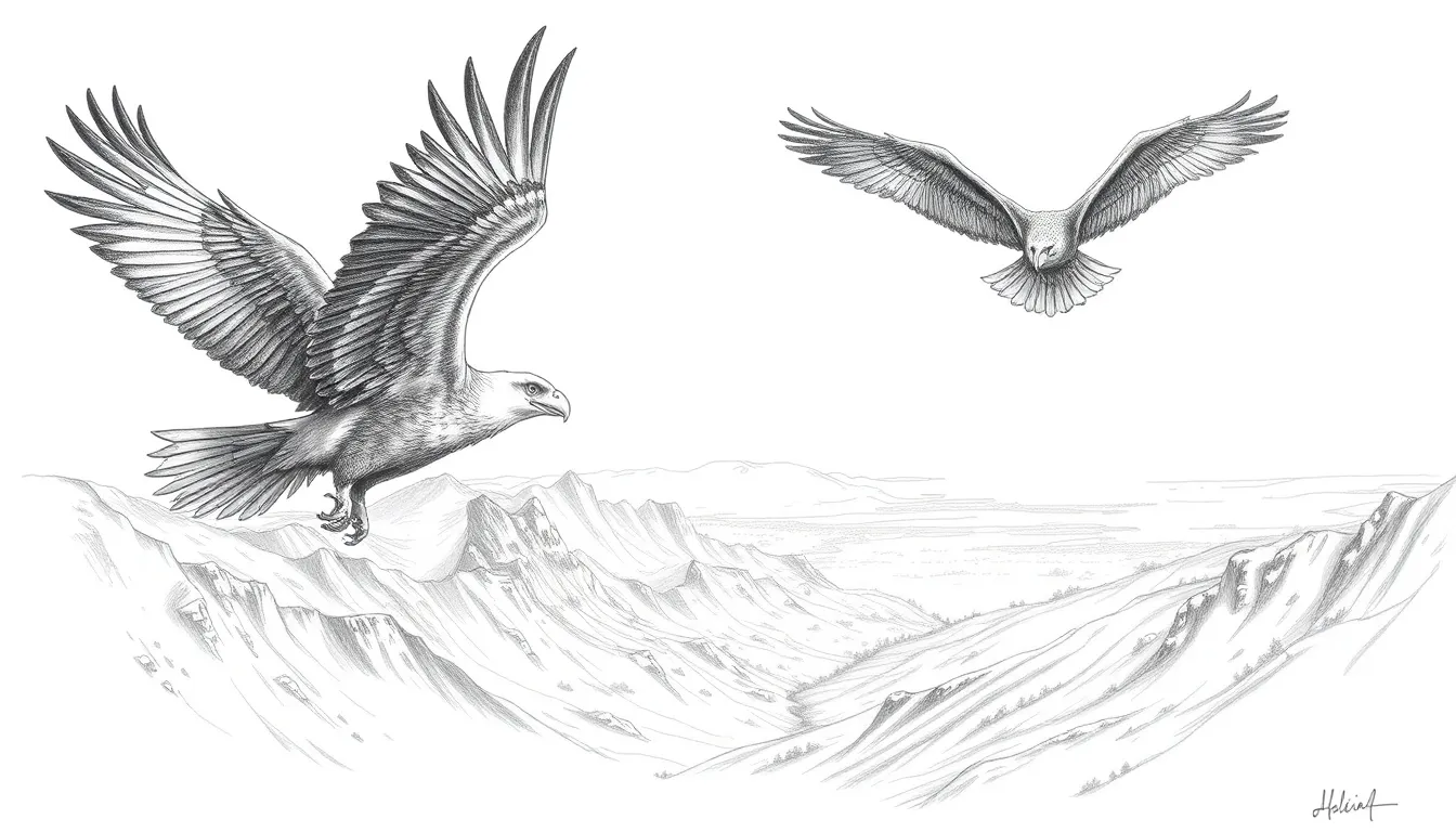 Voyage au Coeur des Animaux : Une Ode à la Nature 4 Illustration de majestueux aigles planant dans le ciel