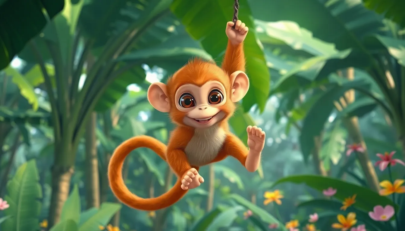 Le Singe et le Bananiers 1 Chipo le petit singe dans la jungle luxuriante