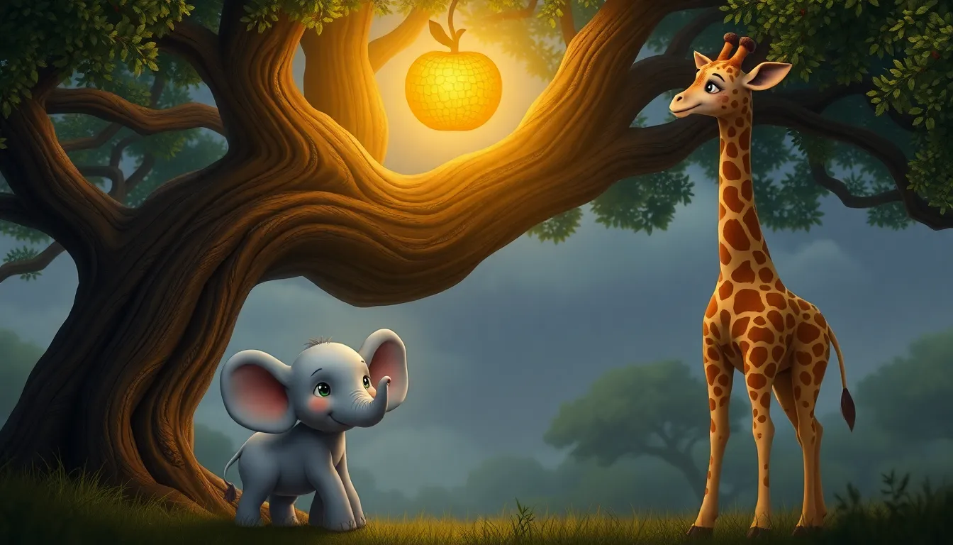 Le Petit Éléphant et la Pomme Dorée 5 Illustration de La Découverte de la Pomme Dorée