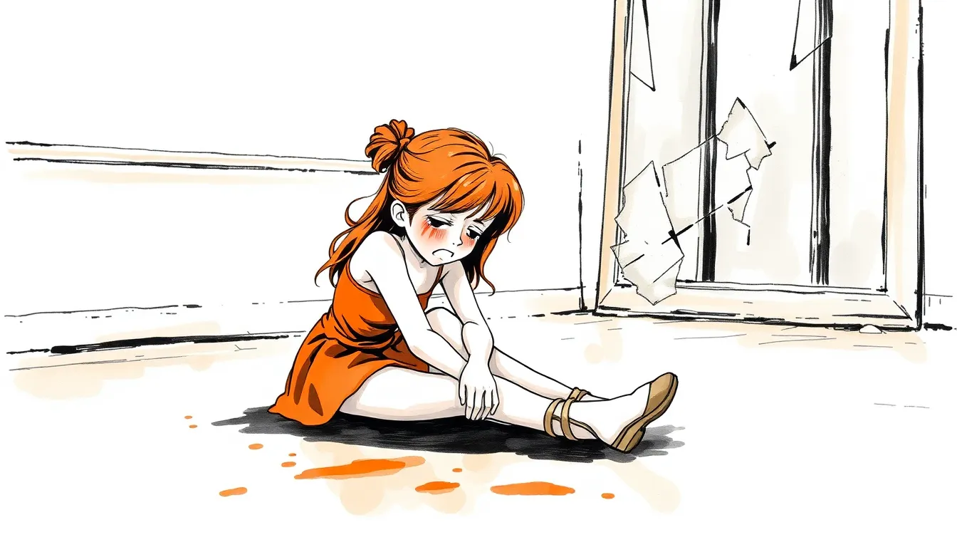 Clara sur le sol du studio de danse, pleurant de douleur.