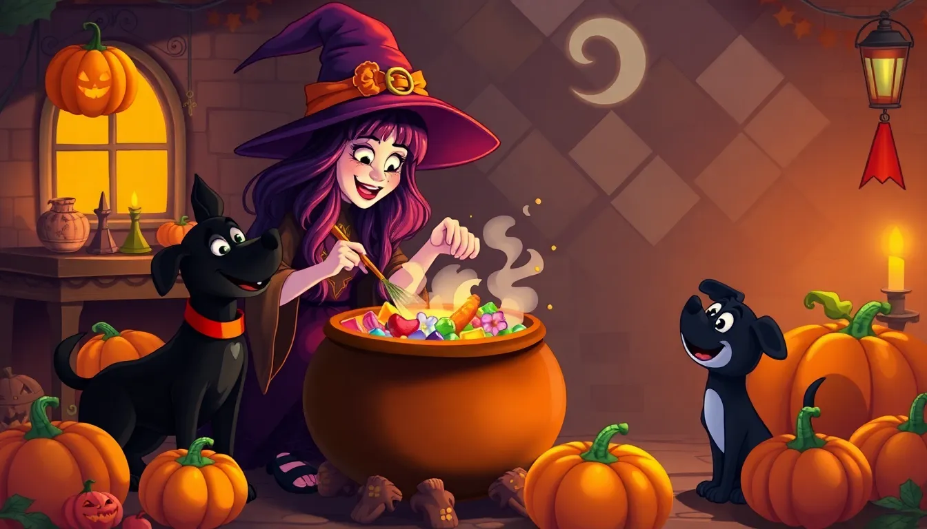 Les Sorcières et le Chien Magique 2 Illustration du Jour d'Halloween