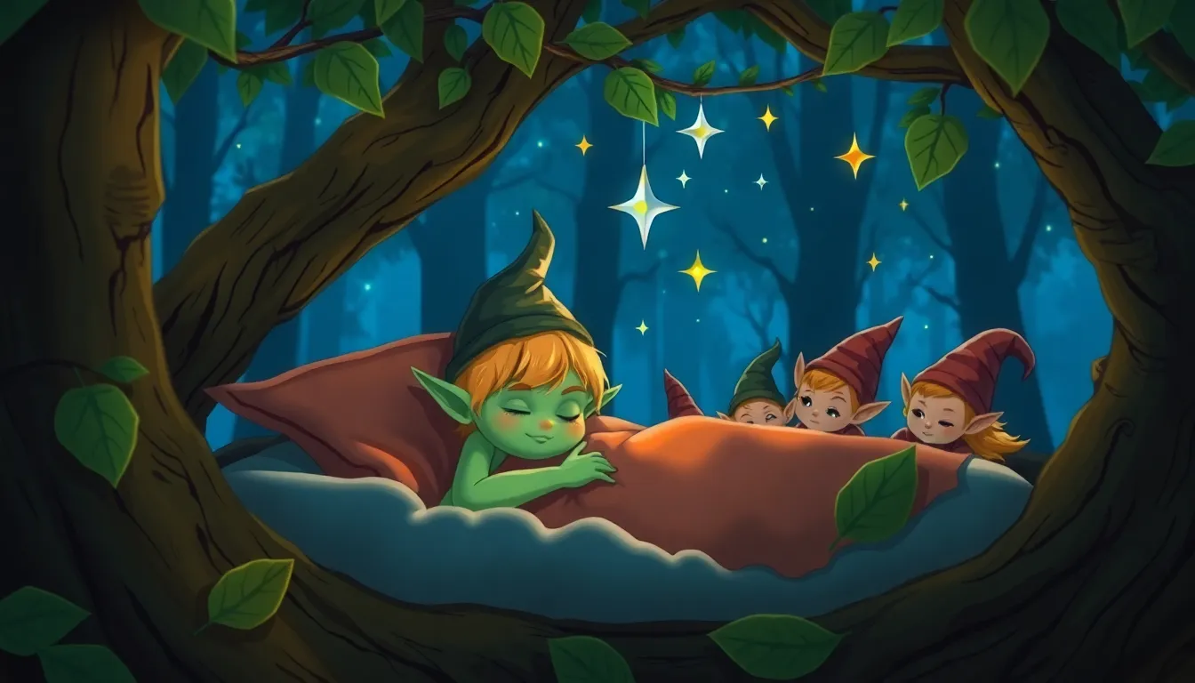 Illustration des lutins endormis