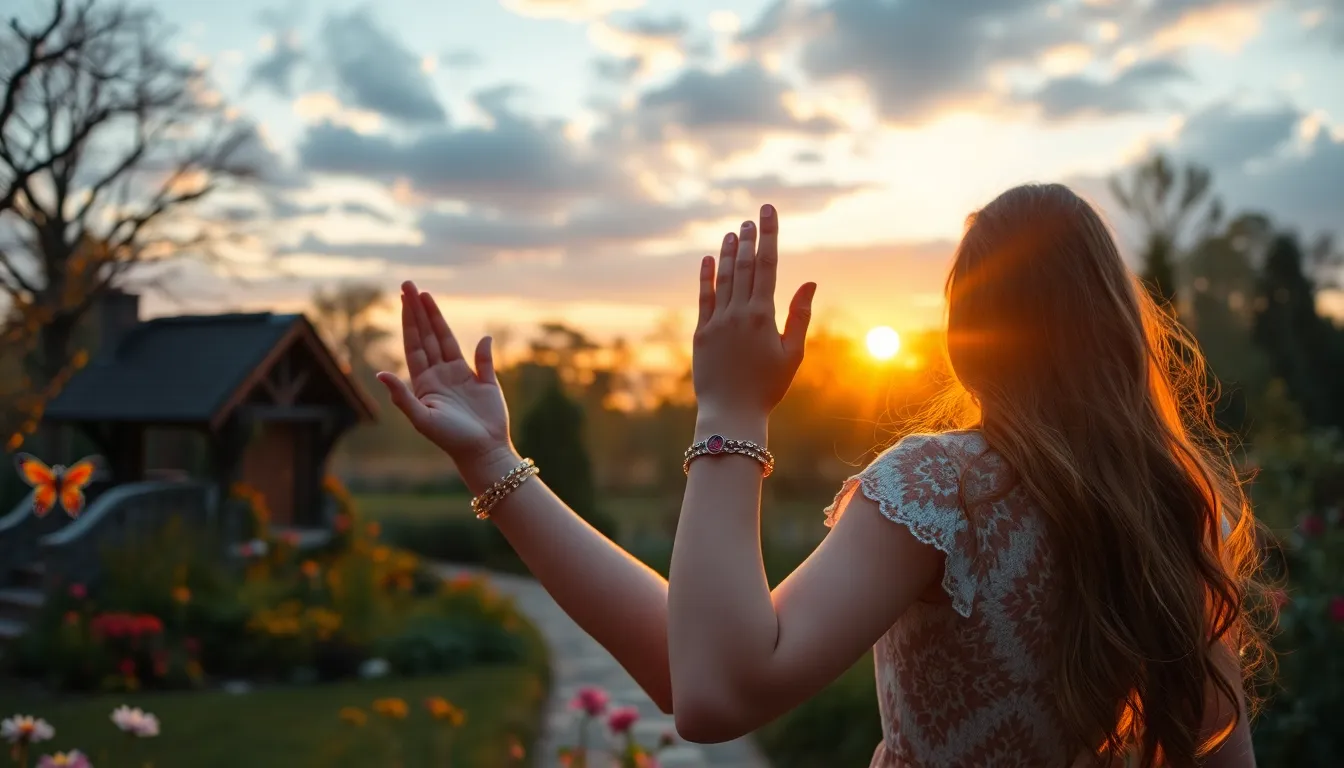 Lila faisant ses adieux aux fées dans le jardin magique