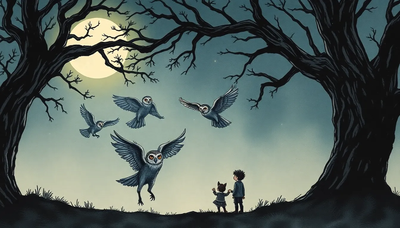 Les Hiboux : Gardiennes de Nos Secrets 3 Illustration de Danse des Ombres