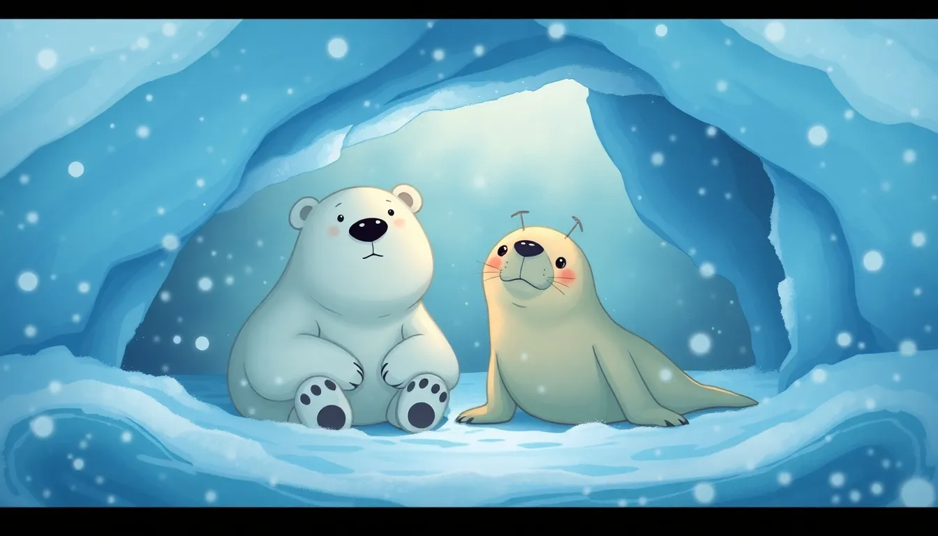 Boris et Squeak abrités sous la glace pendant la tempête