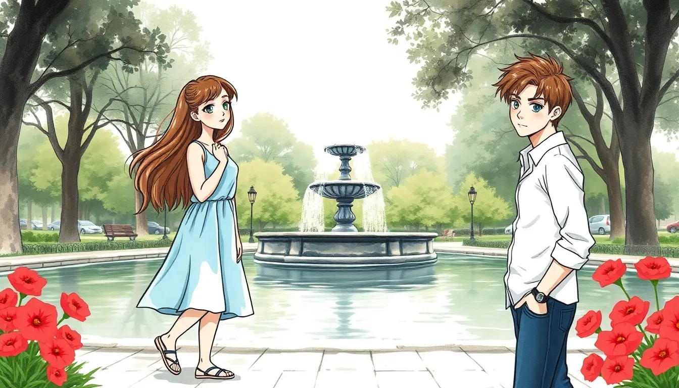 Le Fil Rouge : Une connexion mystérieuse et romantique à travers le temps 1 Illustration de La Rencontre Étrange au Parc