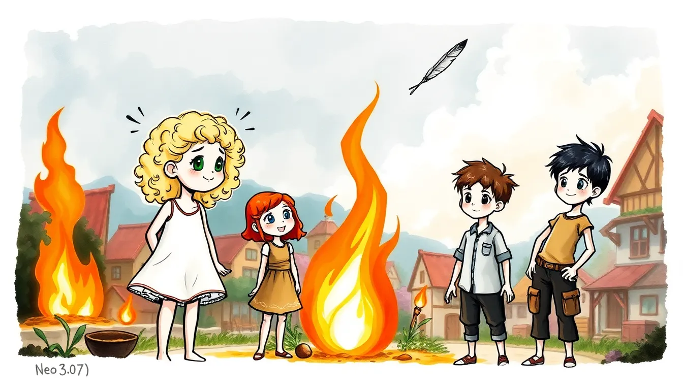 Les Enfants des Éléments : Une aventure fantastique d'union et de courage 1 Illustration de La Découverte de l'Élément Feu