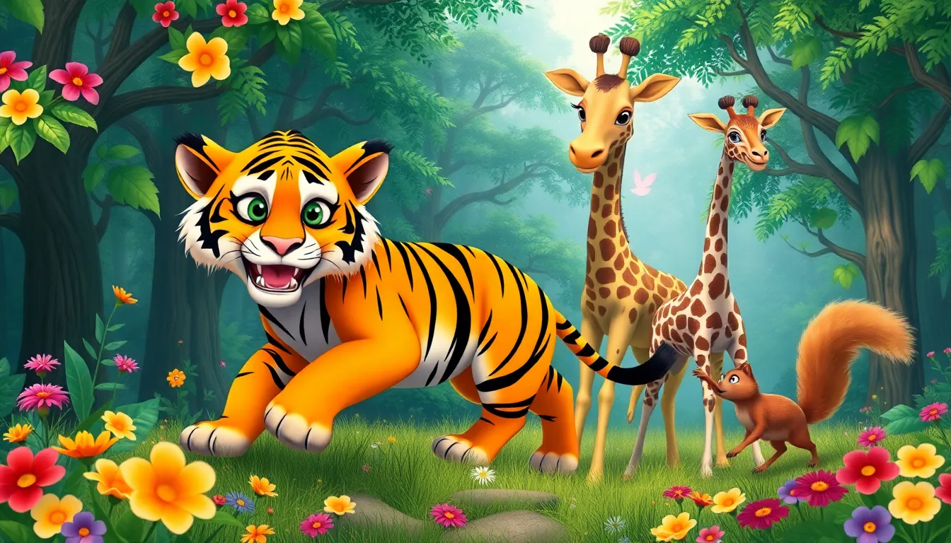 Tommy le Tigre et la Forêt Enchantée 2 Illustration de La Découverte de la Forêt