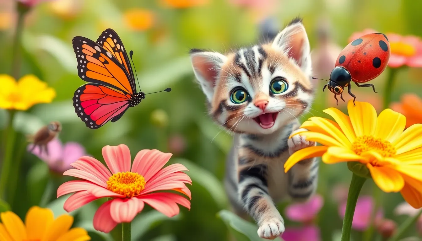 Le Petit Chat Curieux 2 Illustration de La Rencontre avec le Papillon