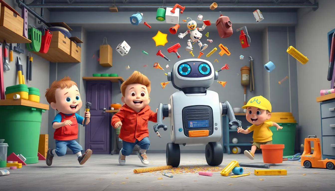 Bobby le Bricoleur et ses Inventions Drôles 5 Illustration de Le Robot de Nettoyage Fou