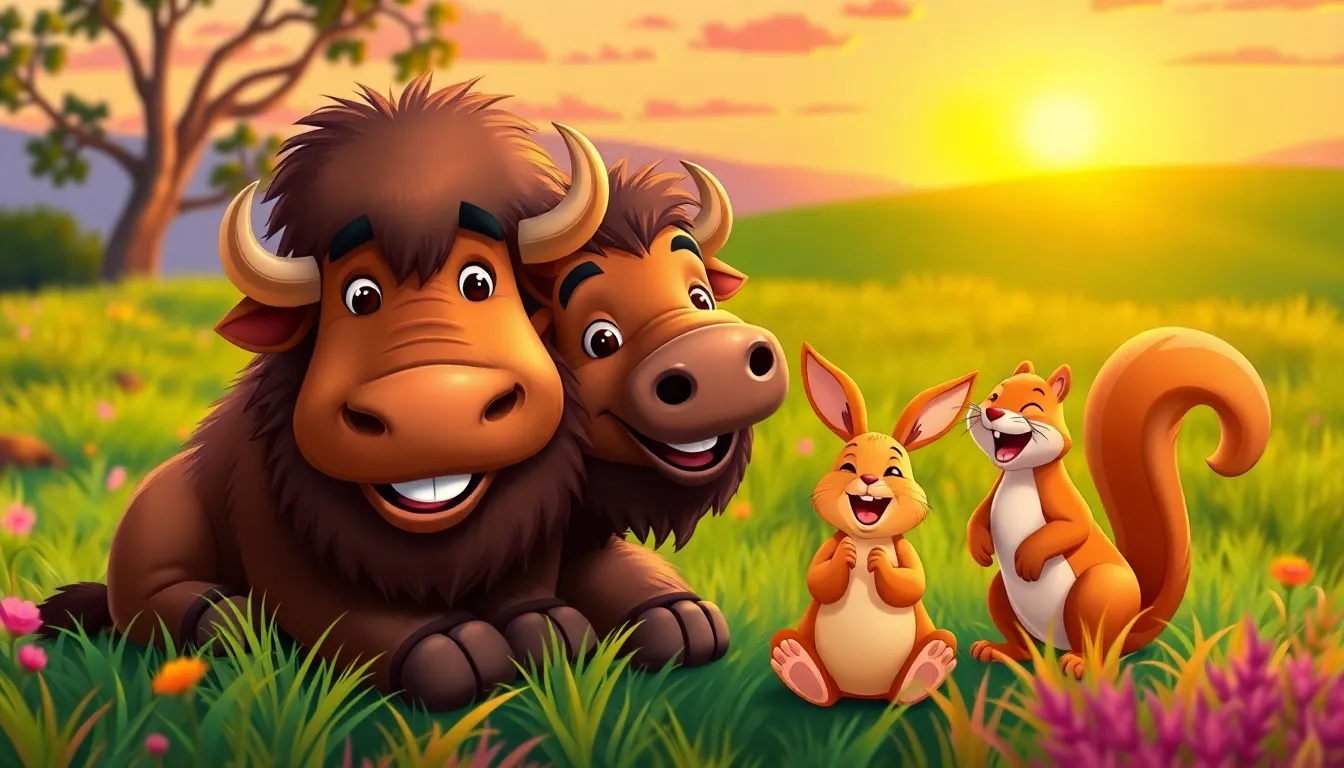 Illustration d'un jour plein de rires avec Benny et ses amis les animaux