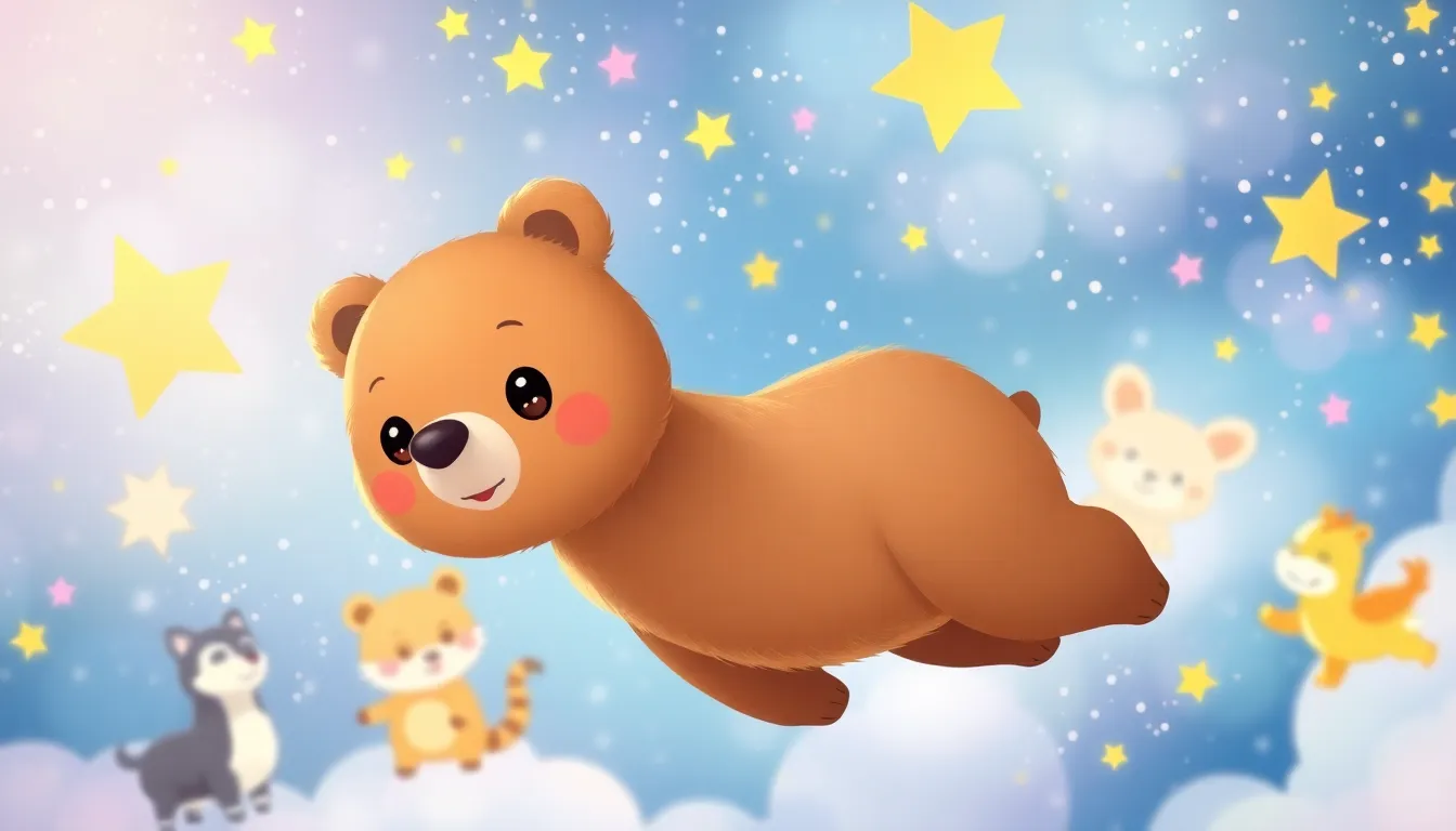 Les Rêves Doux de Mia la Petite Ourse 5 Mia en voyage dans un monde magique.