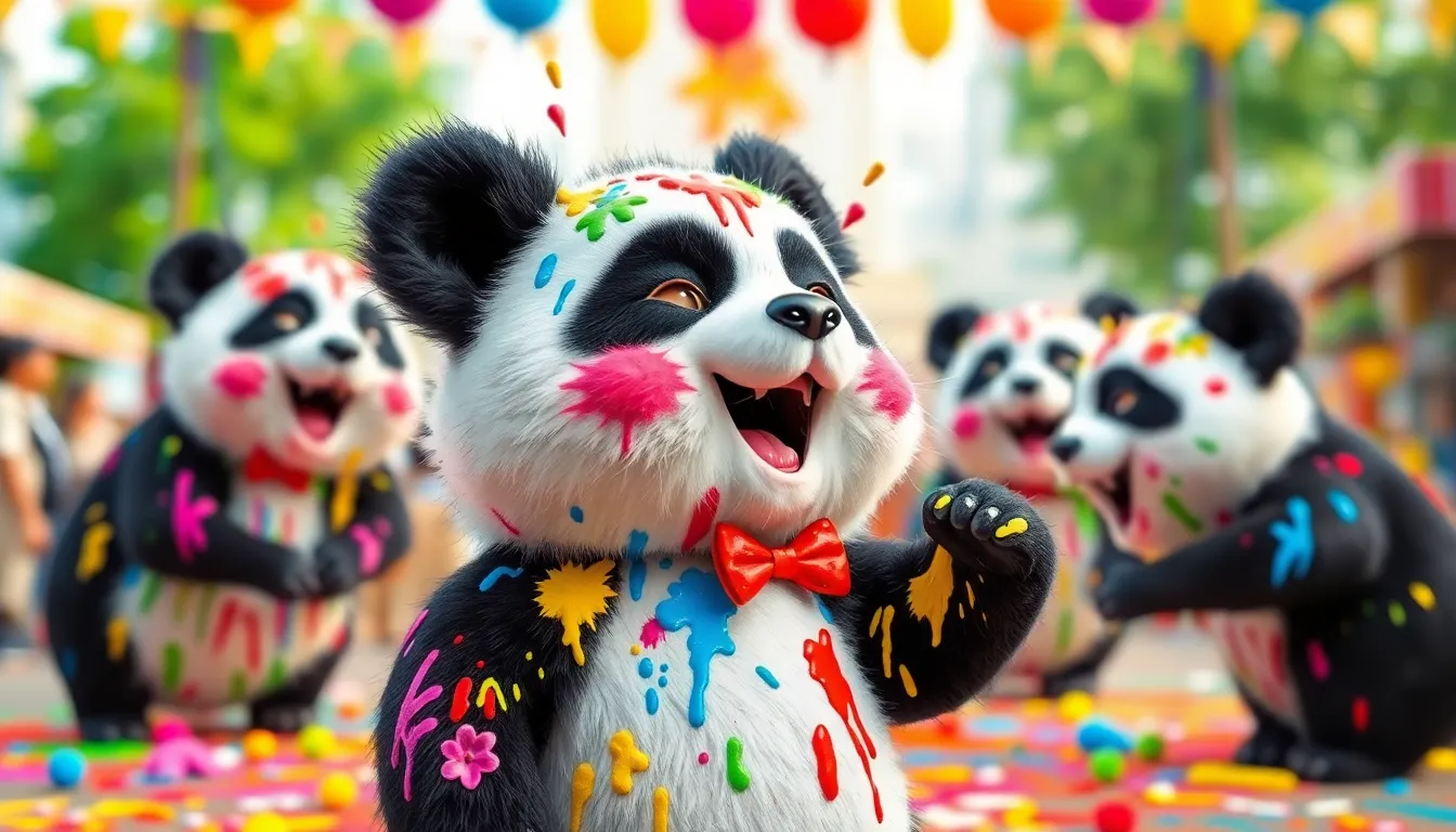 Illustration de Patachon accidentellement renversant un seau de peinture colorée.