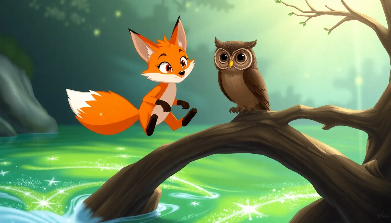 Le Renard et la Lune 3 Flambo et Sagesse traversant la forêt nocturne