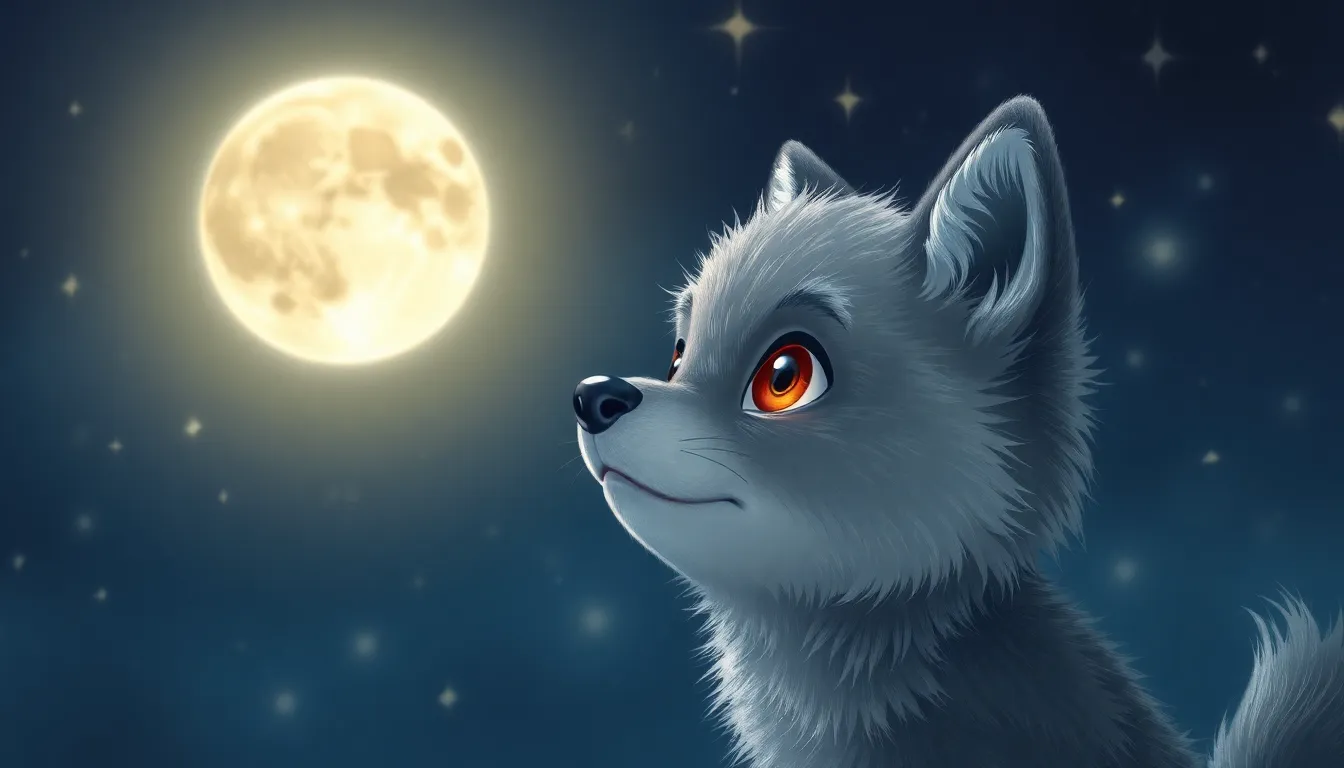 Petit Loup regardant la lune
