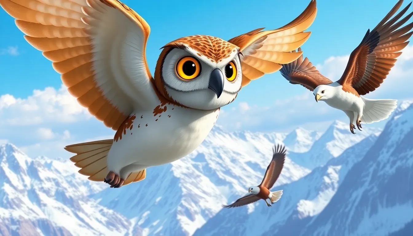 Le Voyage de Snoopy le Hibou 4 Illustration de L'aventure au-dessus des montagnes