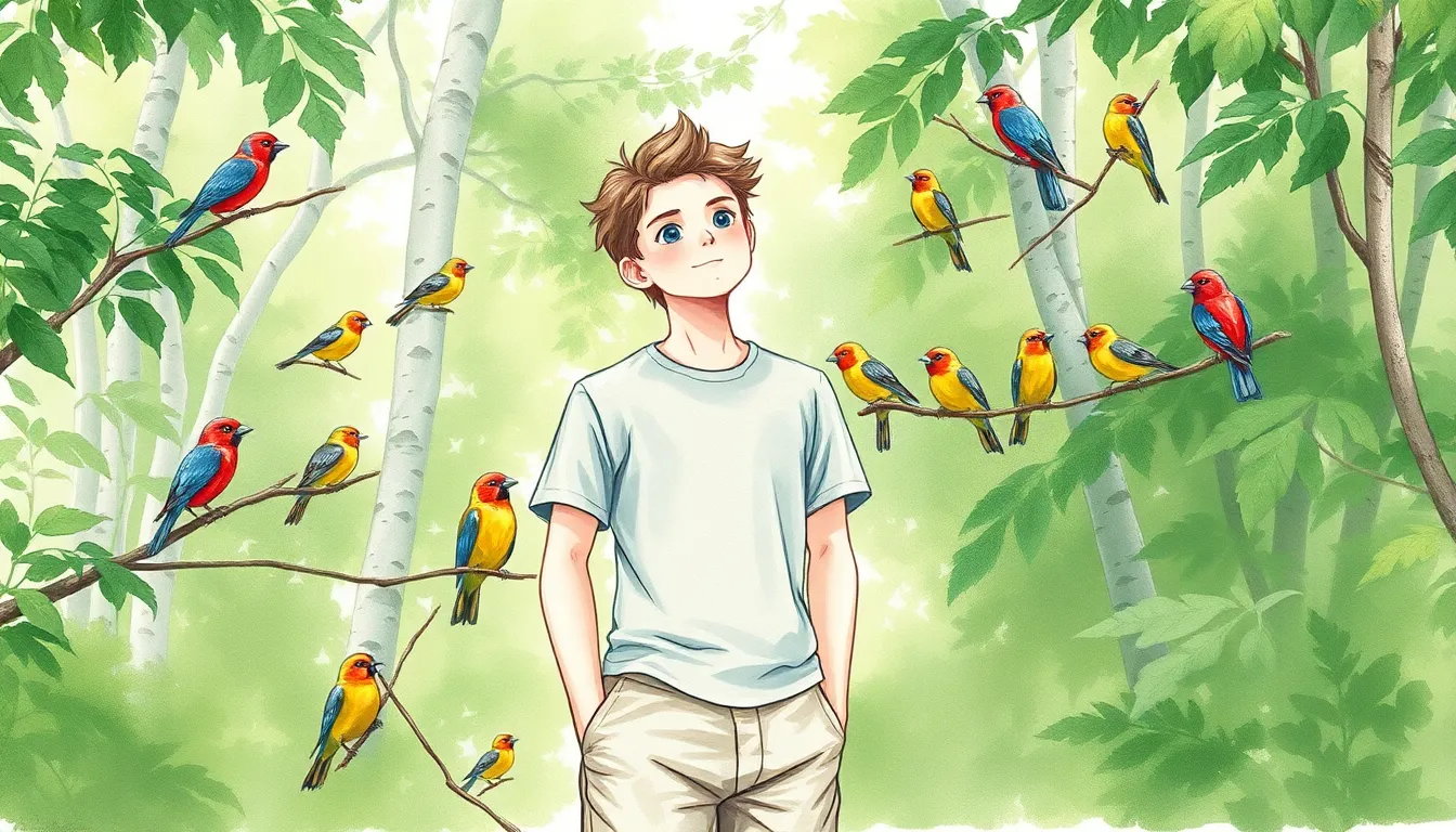 Le Chant des Oiseaux : Messages Cachés et Poésie Éthérée 1 Illustration des Murmures du Matin et la Découverte de la Nature