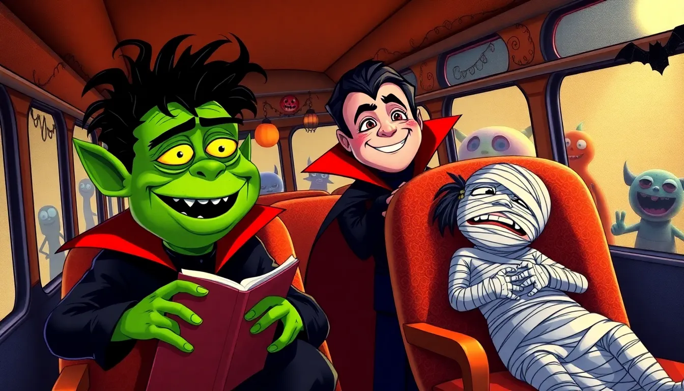 Les Monstres en Vacances 2 Illustration du Voyage en Bus Monstrueux