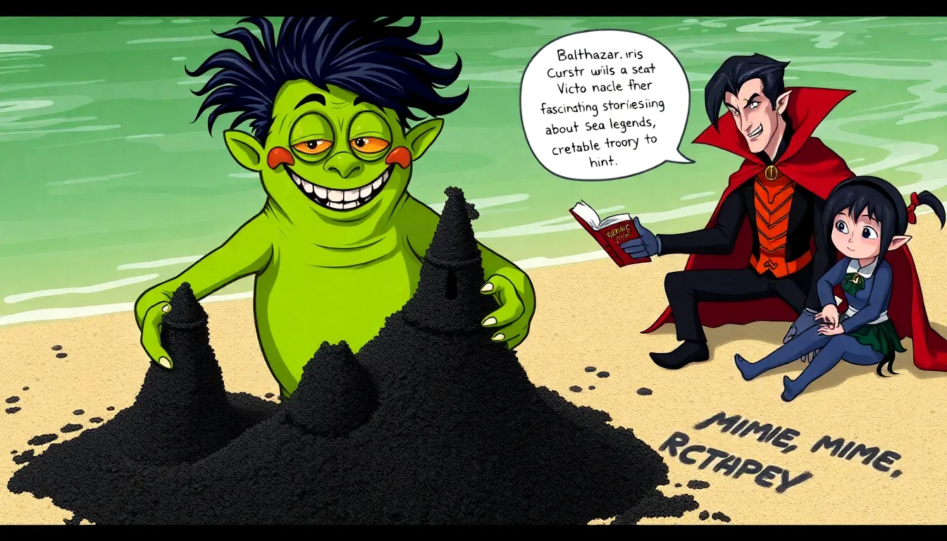 Les Monstres en Vacances 3 Illustration de l'Arrivée à la Plage des Monstres