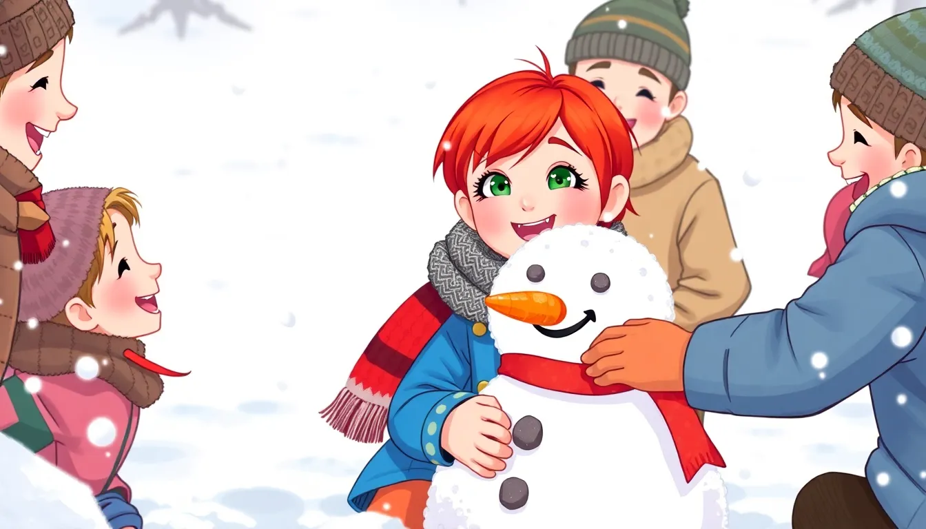 L'Hiver de Nina 2 Illustration de La Construction du Bonhomme de Neige