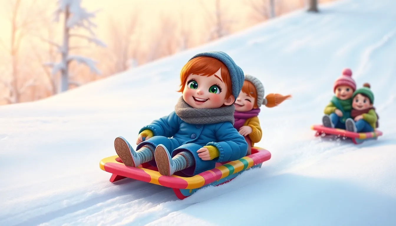 L'Hiver de Nina 3 Illustration de La Glissade Sur la Neige