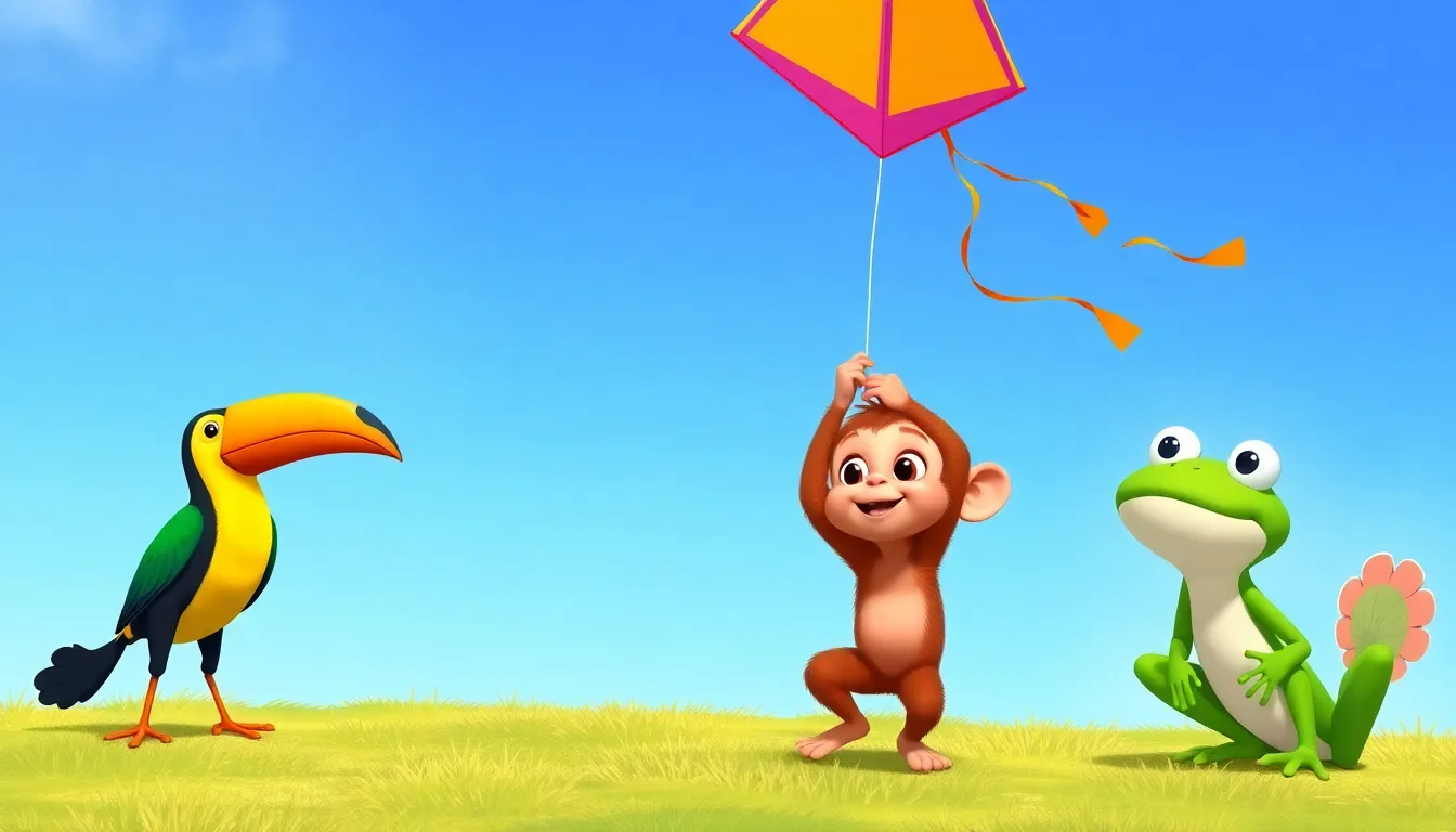 Les Aventures Drôles de Zuzu le Singe 3 Illustration de La Découverte du Cerf-Volant