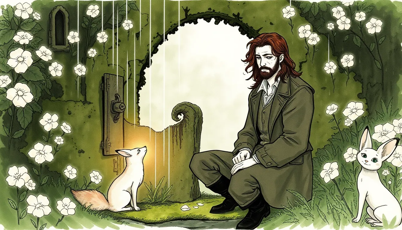 Les Fleurs du Temps : Un jardin féerique des saisons 1 Illustration du portail mousseux du Jardin des Saisons Éternelles