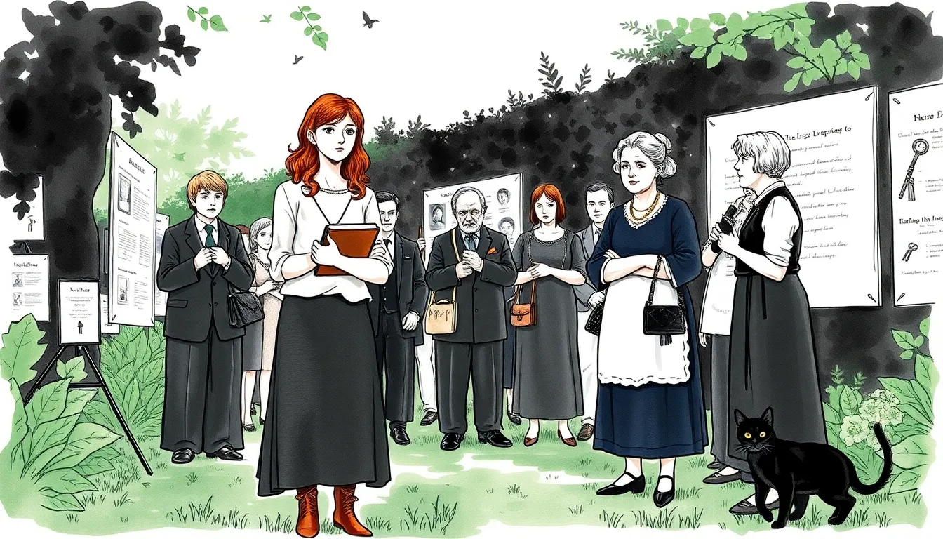 Le Jardin des Secrets : Mystère d'une héritière et son jardin caché 9 Illustration de l'exposition publique dans le jardin, avec Ariane prenant la parole