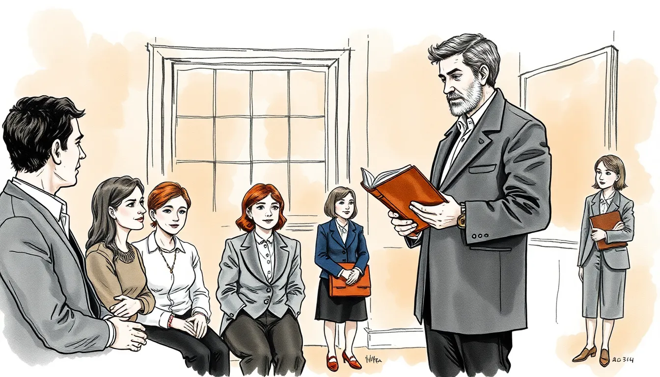 Antoine lisant à voix haute devant un petit groupe, carnet ouvert, visages attentifs, lumière chaude